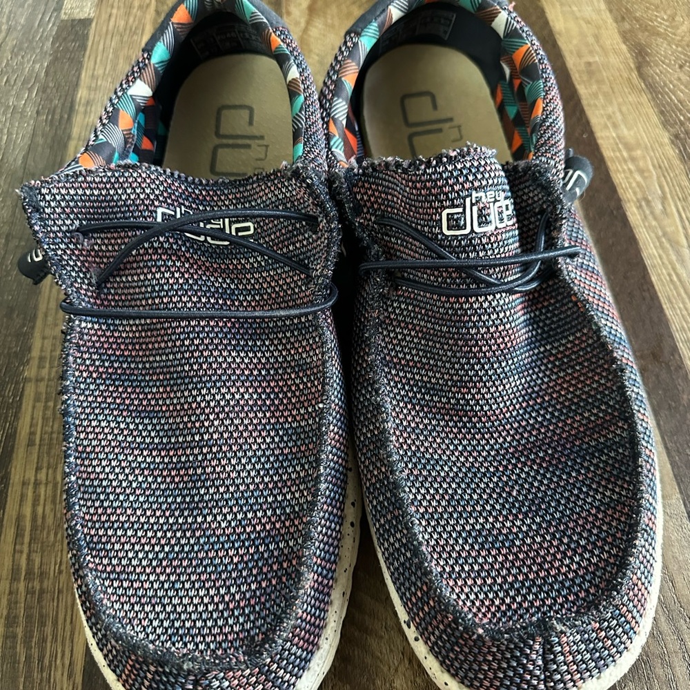 Hey Dude Woven Navy and Orange Shoes